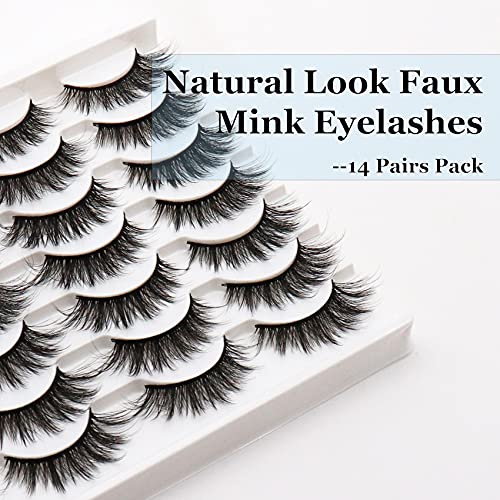 Losha Eyelashes Natural Look Faux Mink Lashes Pack Handmade Fluffy False Eyelashes 14 Pairs Cat Eye Lashes