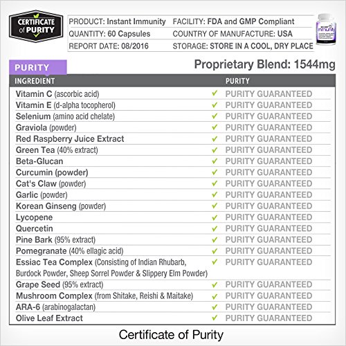 Instant Immunity - 20-in-1 Immune System Booster Formula with Cat's Claw, Quercetin, Vitamin C, and Olive Leaf Extract…