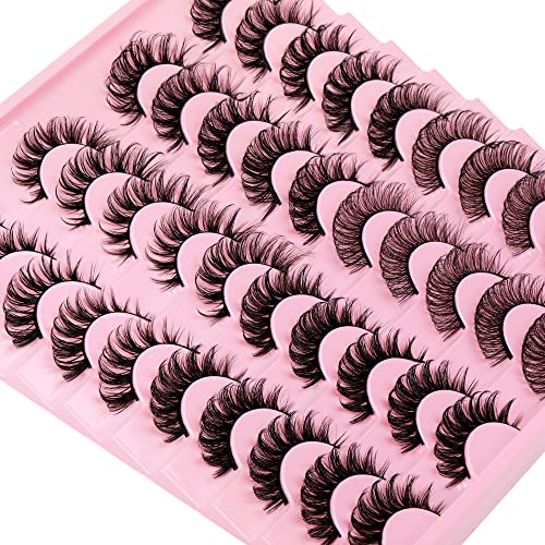 Focipeysa False Lashes Natural Look 20 Pairs Russian Strip Lashes Fluffy D Curl Eyelashes Natural Lashes Fake Lashes…