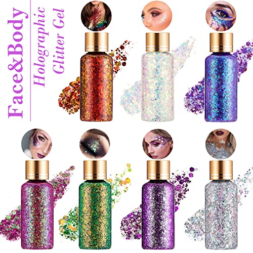 Holographic Body Glitter Gel for Face, Body, Nail, Super Long Lasting Waterproof Quick Dry Liquid Chunky Glitter…